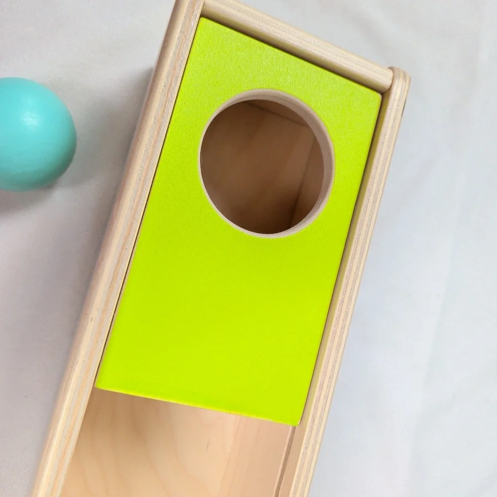 Lovevery Wooden Object Permanence Box with Teal Ball Montessori Toy Thinker Kit
